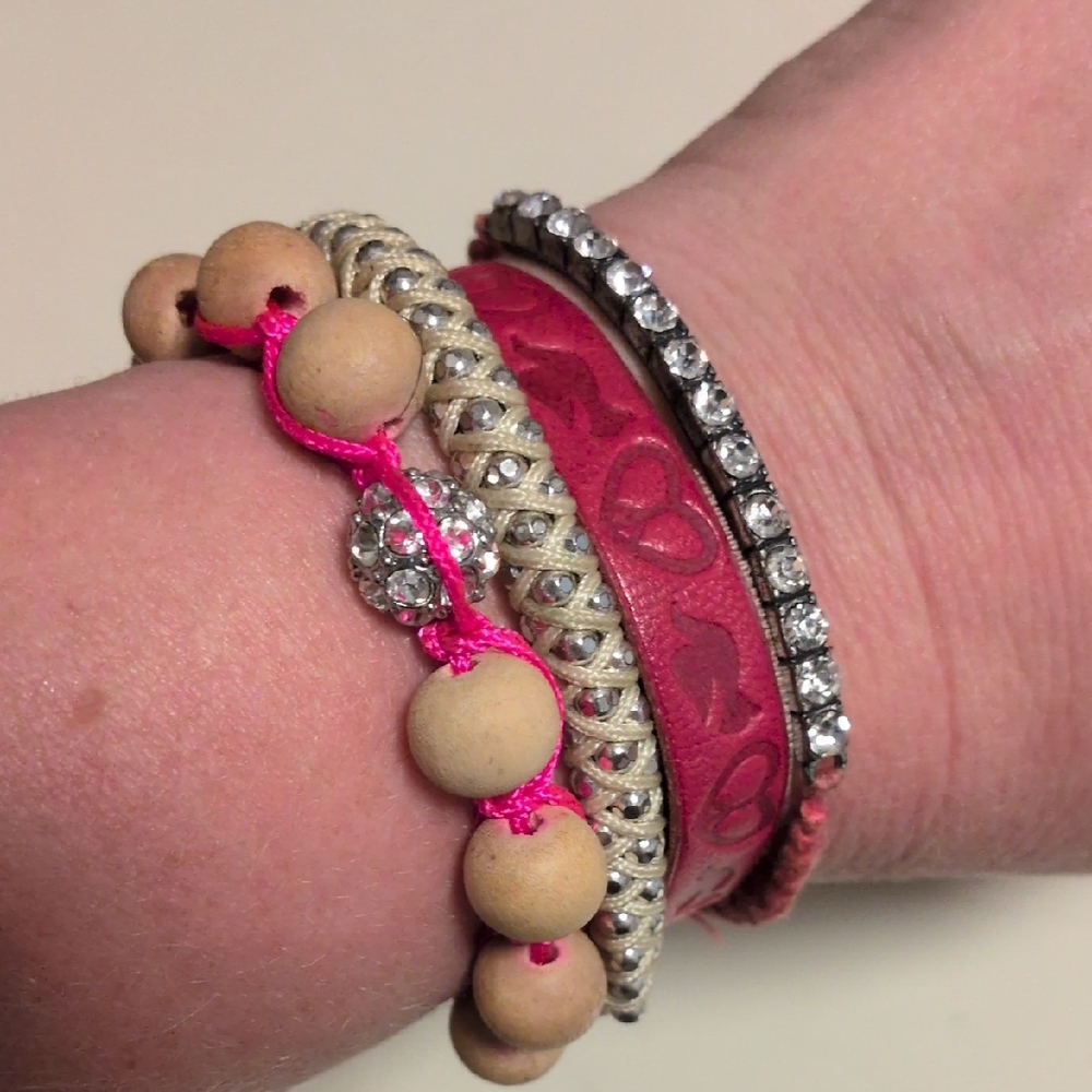 Elegant Multi-Color Rhinestones Studded Bracelet Set Of‎ 4 Adjustable Bracelets
